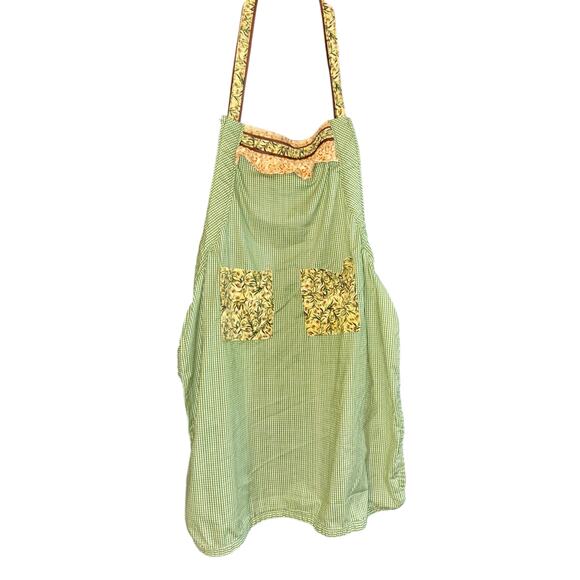 Handmade Bee Apron Adult Size Green Yellow Spring Summer Country Cottage Ruffle - Picture 2 of 8